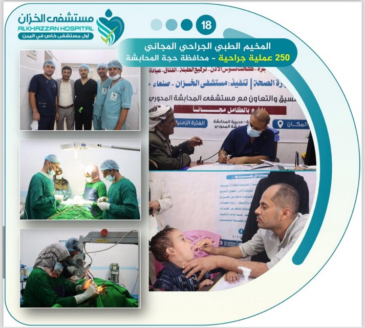 من داخل المخيم الجراحي بمحافظة حجّة — غرف العمليات والمعاينات